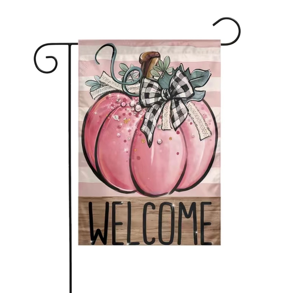 Double Sides Welcome Pink Pumpkin Garden Flag